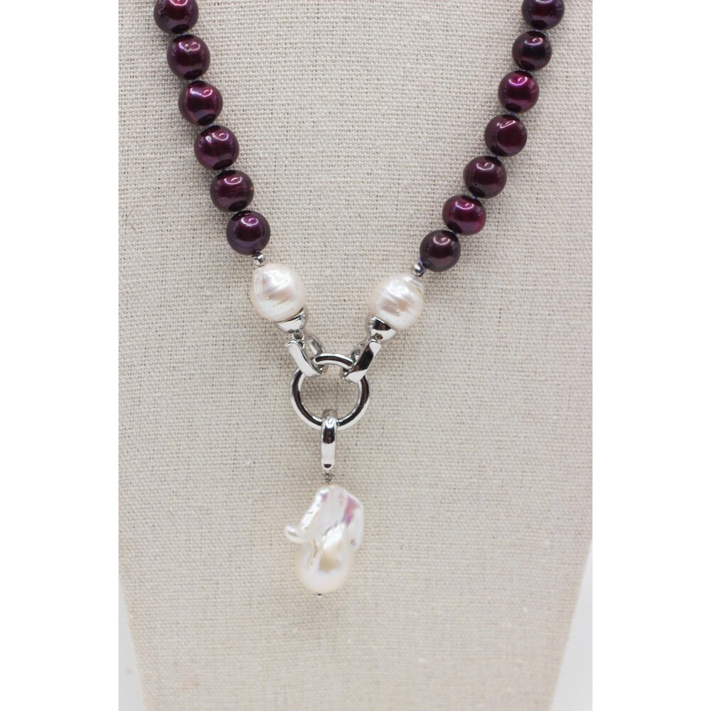 19 inch Long Purple Pearl Necklace Baroque Statement Jewelry